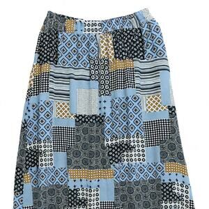Women’s Patchwork Print Maxi Skirt Boho Geometric Elastic Waist Size M